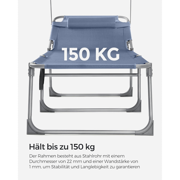 Rootz hopfällbar solstol - Liggstol - Utomhussäng - Stålram - Syntetfibertyg - Lätt - Kompakt - Lätt att förvara - 193cm x 53cm x 29cm