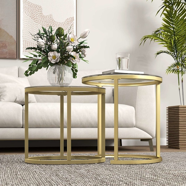 Rootz 2 -stykke sæt sofabord - oval & rund sofabord - Stabelbart borde - Rumbesparende design - Ø50 x 50,5 timer, 60L x 36b x 43,5 timer cm