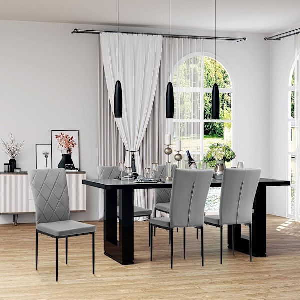 Rootz ruokasalin tuolisarja 4 kpl - Velvet korkeaselkätuolit - Metalliset jalkatuolit - Mukavat, ergonomiset, kestävät - Tummanharmaa - 42 cm x 94,5 c