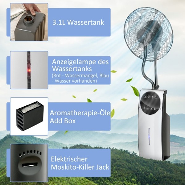 Rootz 2-in-1 -tuuletin - Jalustatuuletin - Sumutuuletin - Säädettävät sumutteen tasot - Aromaterapiayhteensopiva - Ohjelmoitava ajastin - Ø 44,5 x 135