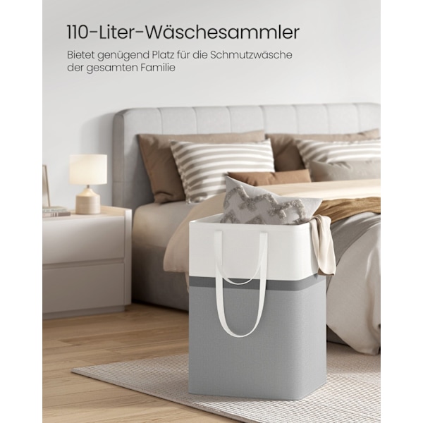 Rootz Sæt med 2 Dove Grey Vasketøjsposer - Tøjkurve - Opbevaringskurve - Polyester bomuldsstof - 45 cm x 40 cm x 65 cm