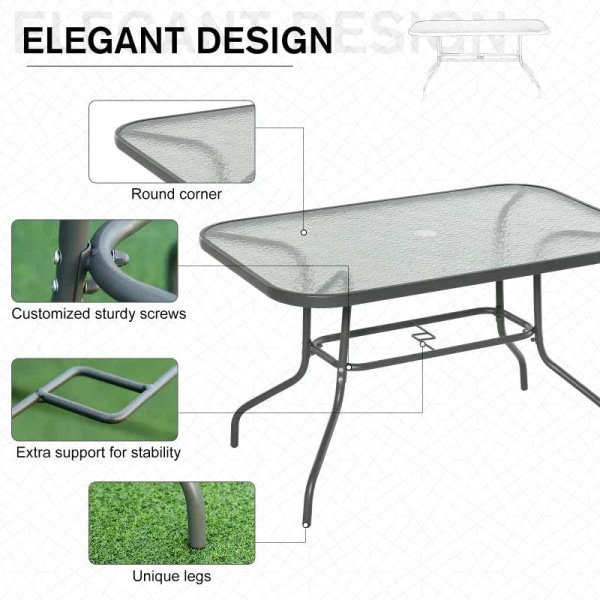 Rootz Trädgårdsbord - Bistrobord - Balkongbord - Trädgårdssidobord - Aquatex Trädgårdsbord i glas - Kolgrå - 120 x 80 x 70 cm