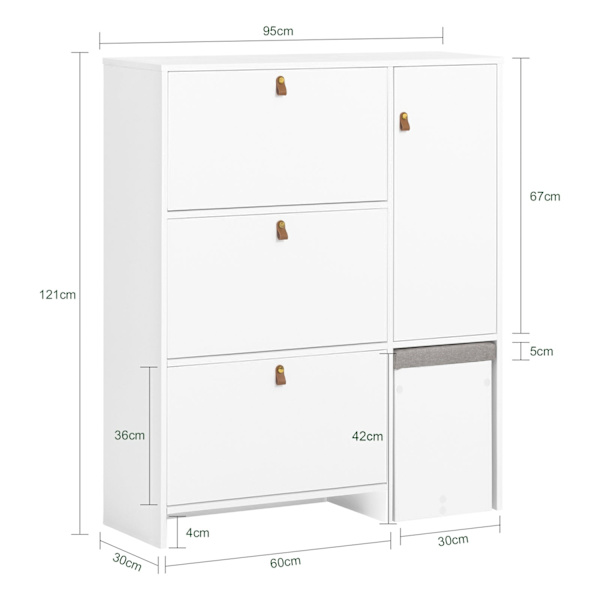 Rootz Skoskåp med pall - Skokipper - Skobyrå - Utrymmesbesparande design - Bekväma sittplatser - Mångsidig förvaring - Vit MDF - 95cm x 121cm x 30cm