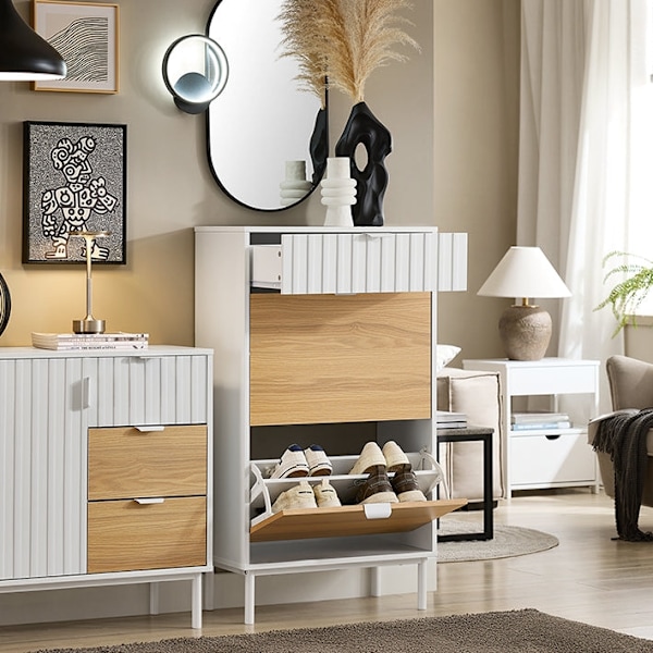 Rootz Shoe Storage -kaappi - kenkäjärjestäjä - jalkineiden hyllyt - MDF- ja metallivakaus - 60x110x35cm
