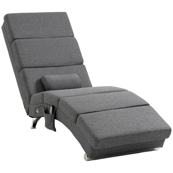 Rootz Massagestol - Avslappningsstol - Liggstol - Golvstol - Sidoficka - 5 lägen - 8 vibrationspunkter - MDF-paneler - Stålram - Linnetyg - Grå - 56 x