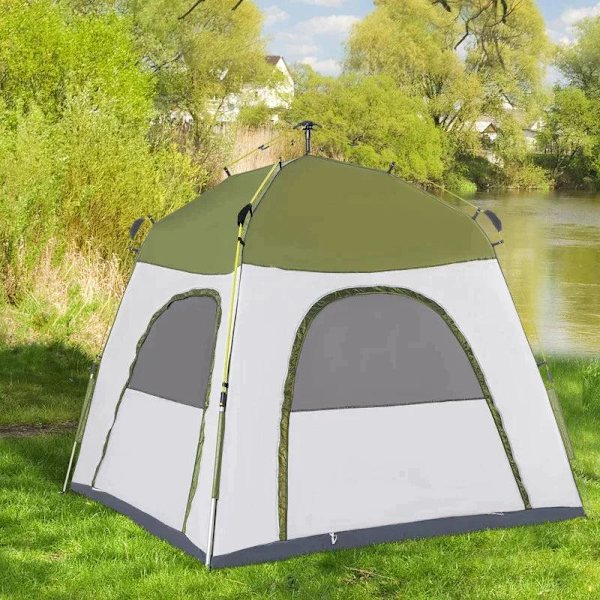 Rootz-tält - Pop Up-tält - Campingtält - Automatiskt tält - 4-personers campingtält - Väderbeständigt - Grön/Grå - 195cm x 240cm x 240cm