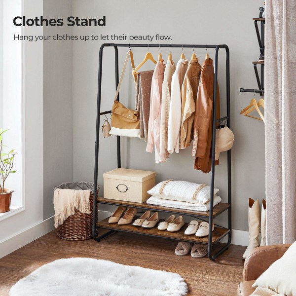 Rootz Vintage brun-sort tøjstativ - Garderobestativ - Beklædningsgenstand - Spånplade og stål - 100 cm x 45 cm x 160 cm - Heavy Duty - Nem montering -