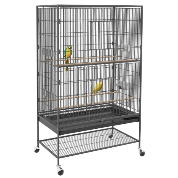 Rootz Fågelbur - Inklusive sittpinnar - Fågelleksak - Avtagbar basfack - 1 hylla - Grå - 94L x 57W x 153H cm