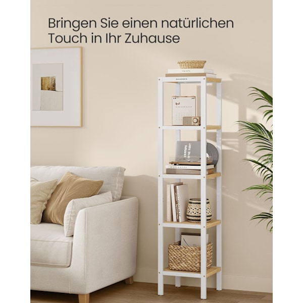 Rootz 5 -niveau badeværelse hylde - opbevaringsstativ - Organisering af stativ - Rumbesparende - Hvid, brun - 33 x 33 x 146 cm