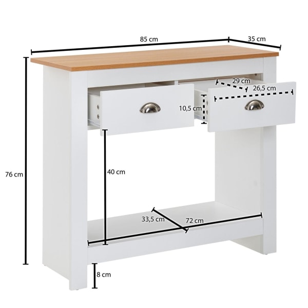 Rootz konsolbord 85x35x76 cm hvid - eg design skænk moderne smal - Arkivbord gang med skuffer & opbevaringsplads - Hall bord højt