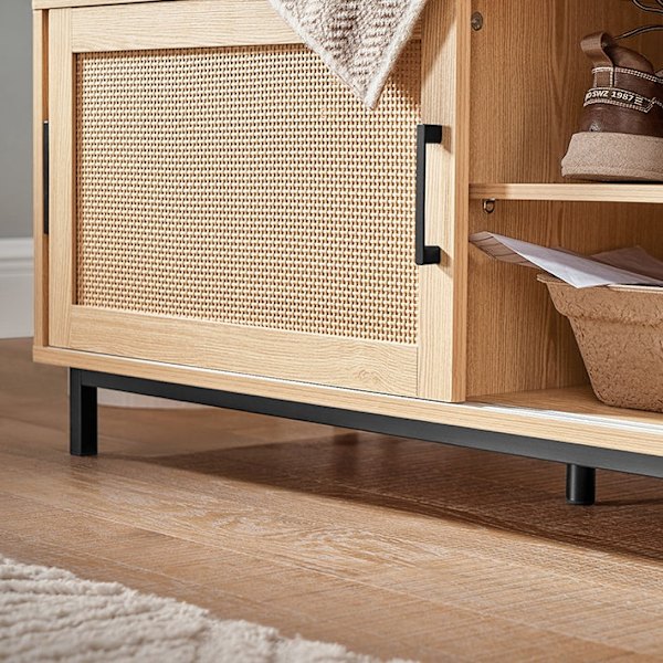 Rootz Skoskab - Skostativ - Skoopbevaring - PVC Rattan - Industrielt look - 110cm x 49cm x 40cm