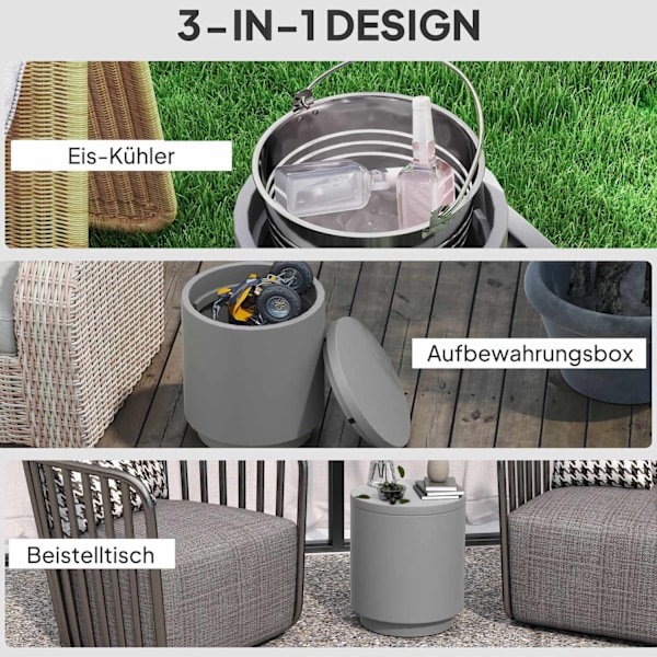 Rootz udendørs sidebord - køligere isspand - grå beton - holder drinks kølet - Ø37,5 x 43,5 timer cm