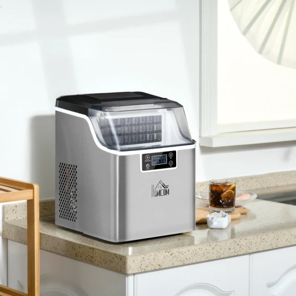 Rootz Ice Cube Machine - Ice Cube Dispenser - Ismaskin - Iskubmaskin med 3,2 l vattentank - Silver - 25,2L x 36W x 37,1H cm