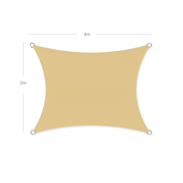 Rootz Sun Sail - Markise - Solsejl Markise - Vinduesmarkise - Stofmarkise - Vandtæt Markise - Skyggeløsning - Sand - 3 x 4 m