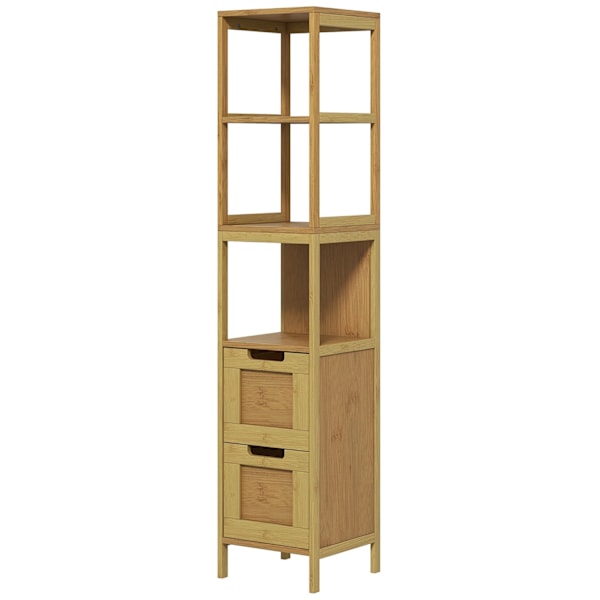 Rootz Badrumskolumnlagring - Mysig stil - Arrangör - 3 hyllor och 2 lådor - Bambu Elegance - 30b x 30t x 144h cm