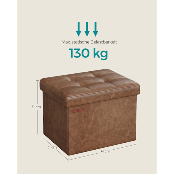 Rootz Coffee Brown PU-istuimen rintakehä - Säilytys ottomaanit - Rakkaus - Keskitiheys kuitulevy - 31 cm x 41 cm x 31 cm - 2,1 kg - 130 kg Kapasiteett
