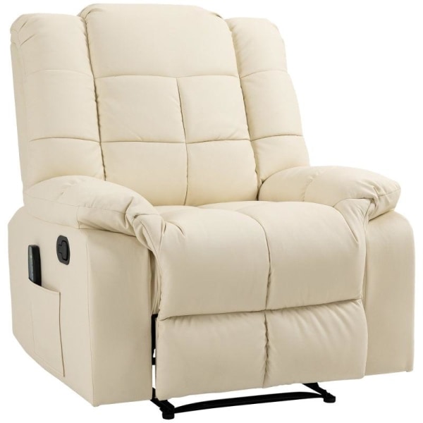 Rootz Massagestol - Afslapningsstol - 8 Vibrationspunkter - Liggefunktion - Imiteret læder - Cremehvid - 94 x 99 x 99 cm