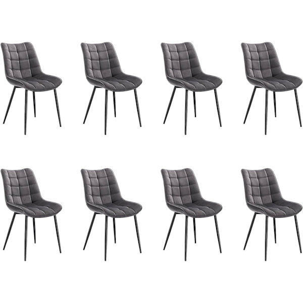 Rootz Set med 8 matstolar - Sammetsklädd - Ergonomisk sittplats - Bekväm, hållbar, golvsäker - Mörkgrå metallben - 85,5 cm x 46 cm x 40,5 cm