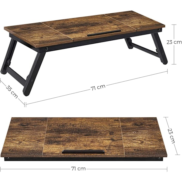 Rootz Laptop Bord - Laptop Stand - Notebook Bord - Morgenmadsbakke - Foldbare ben - Højdejusterbar - Op til 14,3 tommer - Brun - Sort - 71 x 35 x 23 c