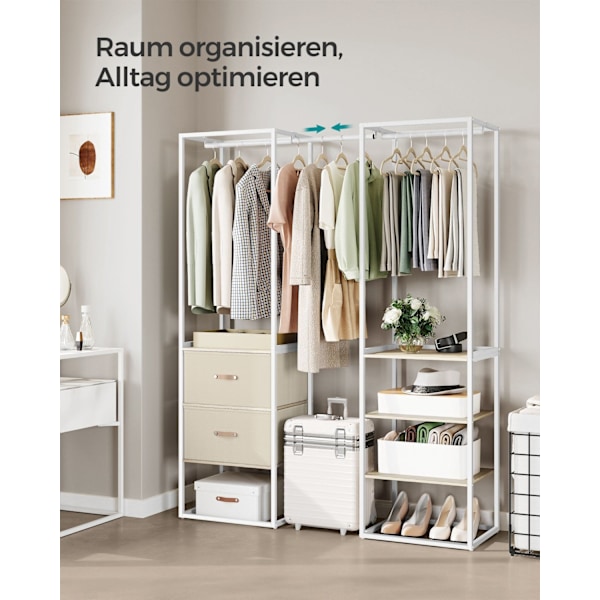 Rootz Open Garderob - Bärbar garderob - Förvaringsorganisator - Stålram - 40 cm x (150-180 cm) x 180 cm - Naturlig beige