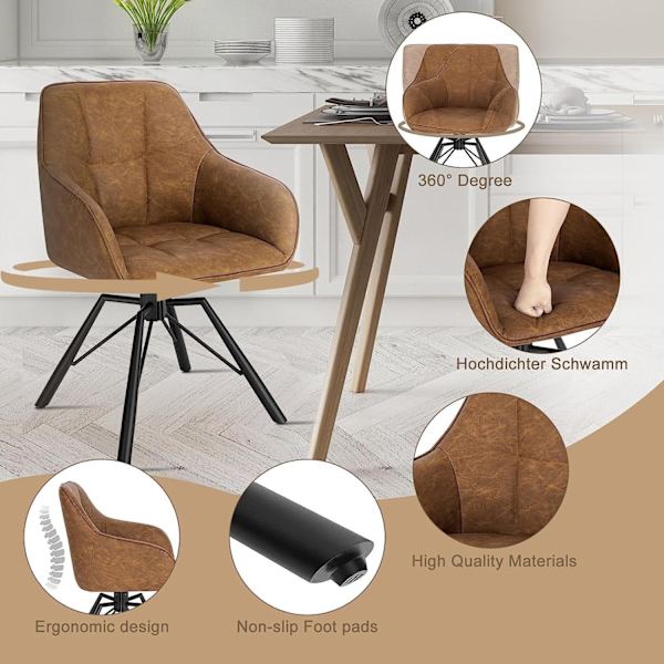 Rootz roterande matstolar Set med 4 - Vridstolar - Fåtöljer - Ergonomisk design - Bekväma sittplatser - Robust konstruktion - 58,5 cm x 82,5 cm x 54,5