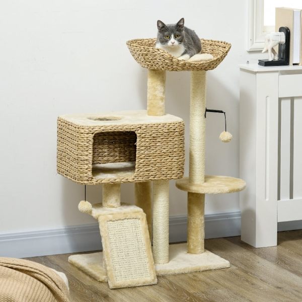 Rootz PawHut Cat Skrapstolpe - Kattträd - Feline Lekplats - Sisal reppelare - Mysiga avkopplingsplatser - Stabil konstruktion - 60cm x 40cm x 98cm