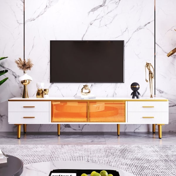 Rootz Marble-Look TV-skåp - Mediakonsol - Underhållningsenhet - Rymlig förvaring - 170L x 37W x 47,5H cm