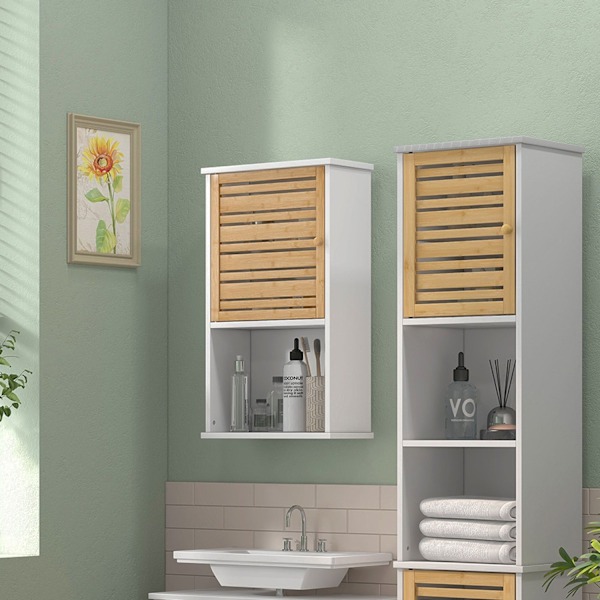 Rootz vägghylla med bambustörr - Badrumsförvaring - Space Saver Cabinet - Optimera utrymme - 40b x 20t x 70h cm