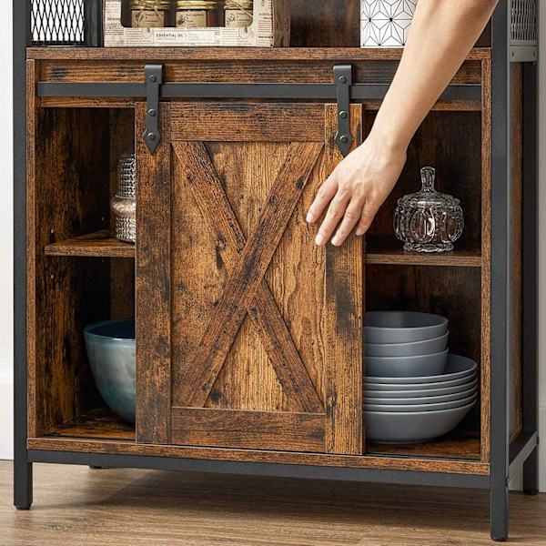 Rootz skænk - Opbevaringsskab - Køkkenskab - Skydedør - Åbent rum - Justerbar hylde - Industriel - Brun - Sort - 70 x 30 x 80 cm