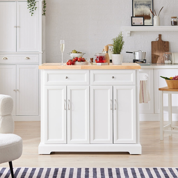 Rootz Kitchen Island Trolley - Udvidelig bordplade - Køkkenskab - Opbevaringsorganisering - Træ og MDF af høj kvalitet - Håndklædestativ - 115cm x 92c