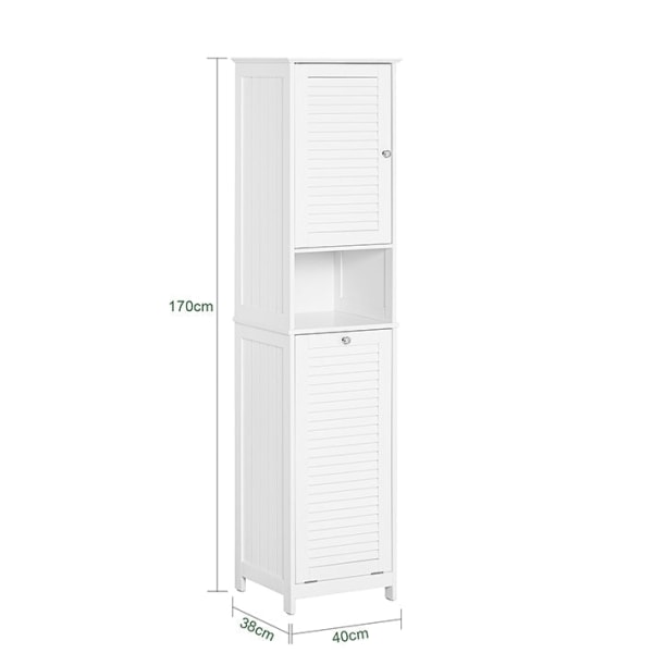 Rootz Højt badeværelsesskab med udfoldelig vaskepose - Linnedskab - Opbevaringshylde - Justerbar hylde - Anti-tip-enhed - Hvid - 40 cm x 170 cm x 38 c