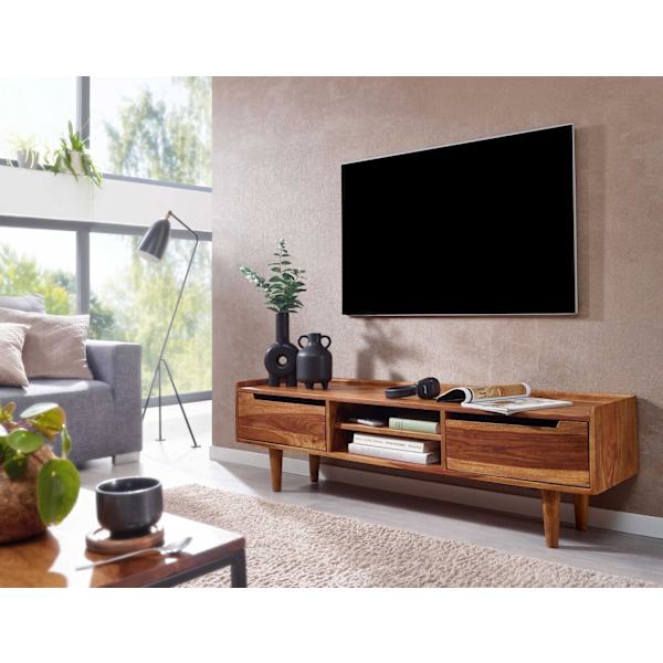 Rootz lowboard massivt sheesham træ 145x43x35 cm TV kommode med to døre - Design TV skab høj - TV stativ TV skab moderne - TV kommode stue