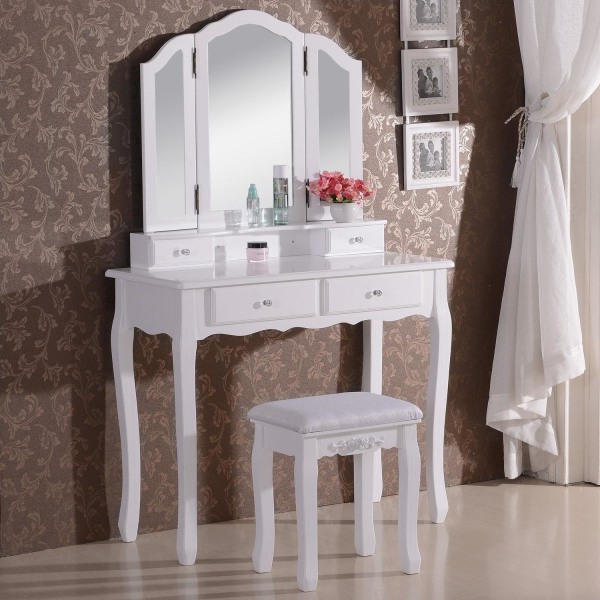 Rootz sminkbord med pall kosmetiskt bord sminkbord med 3 speglar