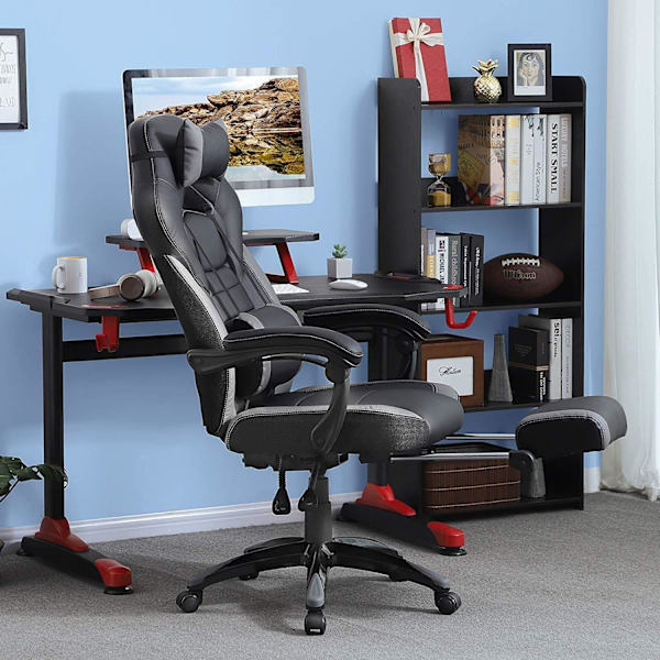 Rootz Gaming Chair - Kontorstol med fodstøtte - Sort-Grå