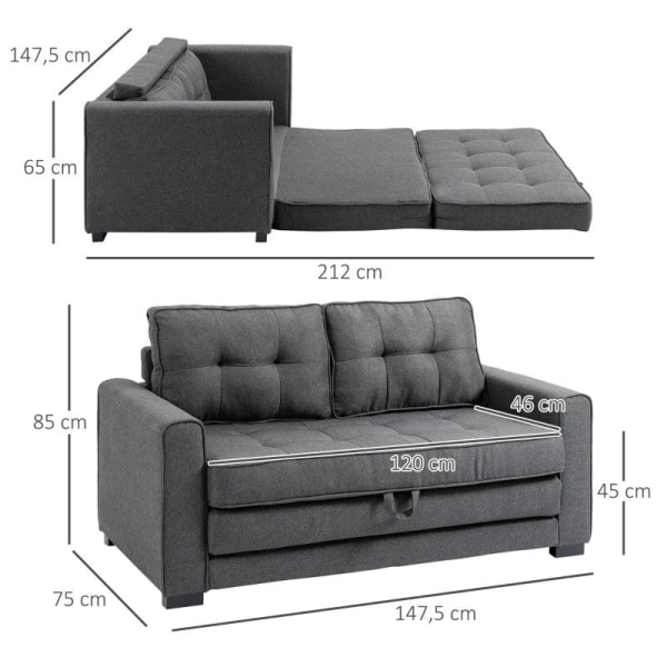 Rootz Bäddsoffa - Hopfällbar soffa - 2-sits bäddsoffa i tyg - Soffa - Soffa - Med sovfunktion - Soffset - Grå - 147,5 x 75 x 85 cm