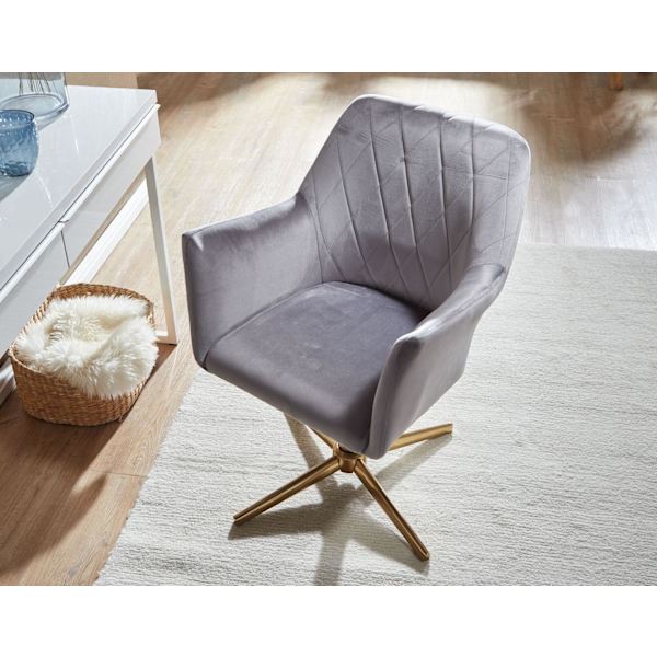 Rootz Swivel Chair - Skrivbordsstol - Sammetsklädsel - Vadderade armstöd - 360° rotation - Guld Basram - 80-97cm x 55cm x 55cm