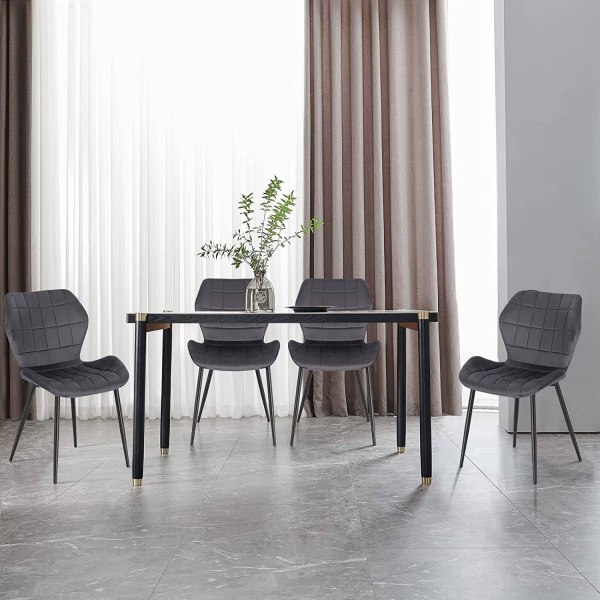 Rootz Velvet Dining Chair Set om 6 - Stoppade stolar - Bekväma sittplatser - Ergonomisk design - Slitstark metallram - 47cm x 79,5cm x 54cm