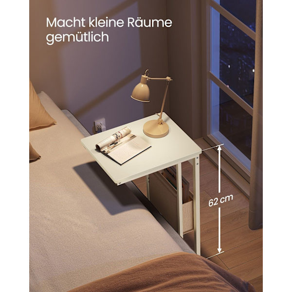 Rootz Cremehvidt Sidebord - Natbord - Natbord - Spånplader og stål - 30 cm x 40 cm x 62 cm - Kabelstyring - Letvægts 4,1 kg