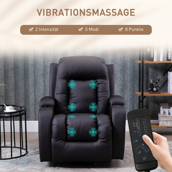 Rootz Massagestol - Liggstol - Vibrerande vilstol - Svankstöd - Imiterat läder - 85cm x 94cm x 104cm