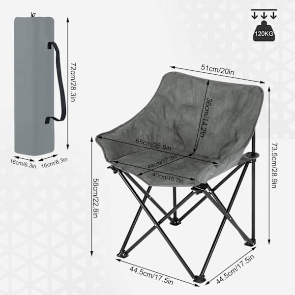 Rootz Ultimate Outdoor Folding Chair - Bärbar stol - Resestol - Bekväm stoppning - Robust design - Lätt att bära - 63 cm x 73,5 cm x 44,5 cm