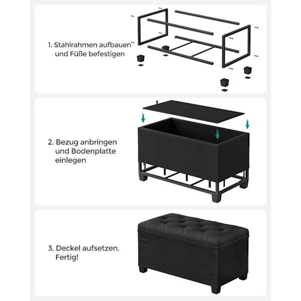 Rootz Opbevaringsskammel - Osmannisk - Fodstøtte - MDF-materiale - 40 cm x 76 cm x 40 cm - Blæk sort farve