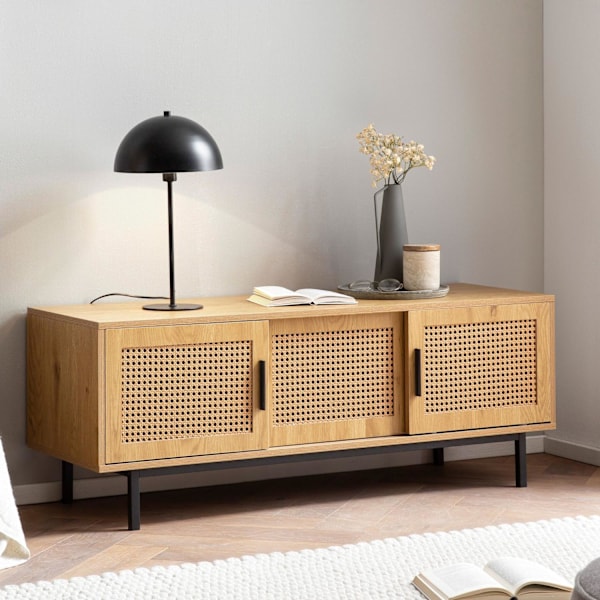 Rootz Lowboard TV-skåp - 120 cm Trä Ek TV-ställ - TV byrå - Wiener flätdesign - Tidlös stil - Rymlig förvaring - Hållbar konstruktion - 120 cm x 40 cm