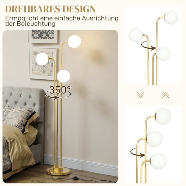 Rootz Modern 3 Shade Floor Lamp - Justerbar belysning - Guldtonlampa - Fotomkopplare - 41-55L X 28W X 165H CM