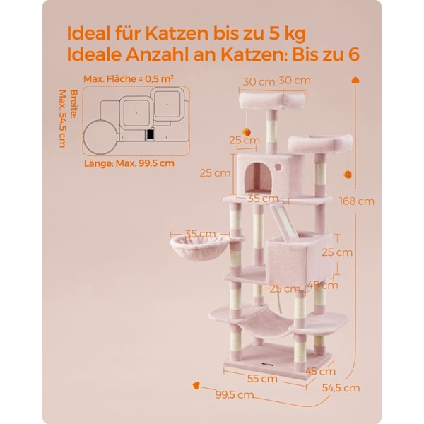 Rootz Kradsestolpe - Kattetræ - Kradse - Spånpladeplys - Sisal - Stor 55 cm x 45 cm x 168 cm - 18,4 kg - Max 65 kg - Pastel Pink