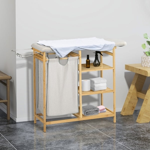 Rootz Bamboo Laundry Collector - Kangaskori - Pyykinlajittelija - Silityslauta - 113cm x 34cm x 82cm - Ympäristöystävällinen ja tyylikäs bambu