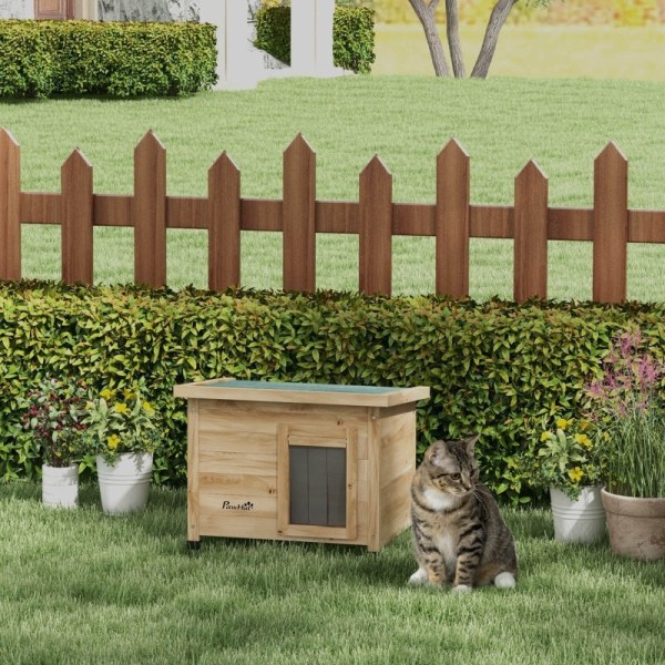Rootz PawHut Cat House - Utomhus katthem - Wooden Cat Retreat -