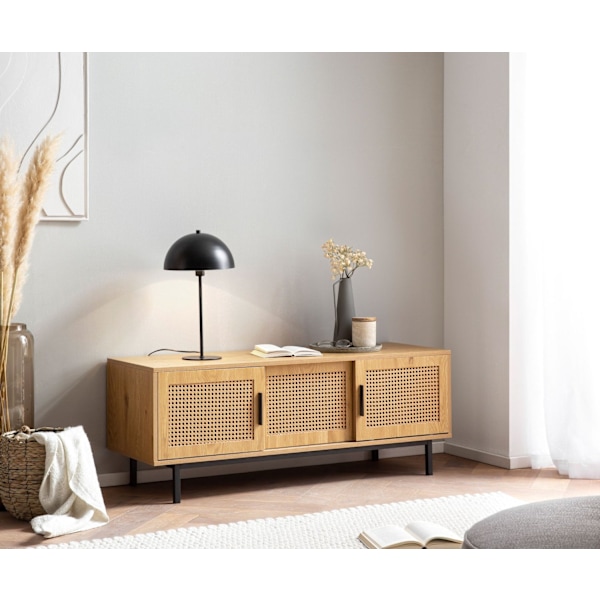 Rootz Lowboard TV-skåp - 120 cm Trä Ek TV-ställ - TV byrå - Wiener flätdesign - Tidlös stil - Rymlig förvaring - Hållbar konstruktion - 120 cm x 40 cm