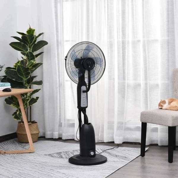 Rootz Stand Fan - Water-cooled Stand Fan - Pedestal Fan - Fan With Mist Function - Fog Function - Metal + Silver - Black