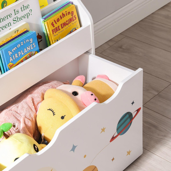 Rootz Nursery Hylde - Hvid væghylde - Flydende hylde - MDF spånplade - Anti-Tip Device - Monteringstilbehør - 62,5 cm x 29,5 cm x 70 cm