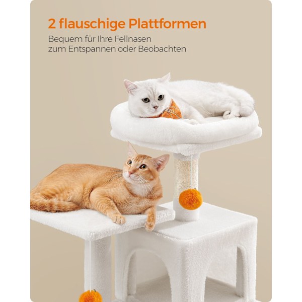 Rootz Cat Tree Skrapstolpe - Gräddvit - Cat Condo - Chipboard Plysch Sisal - 45cm x 35cm x 112cm - Heavy Duty - Idealisk för 4 katter
